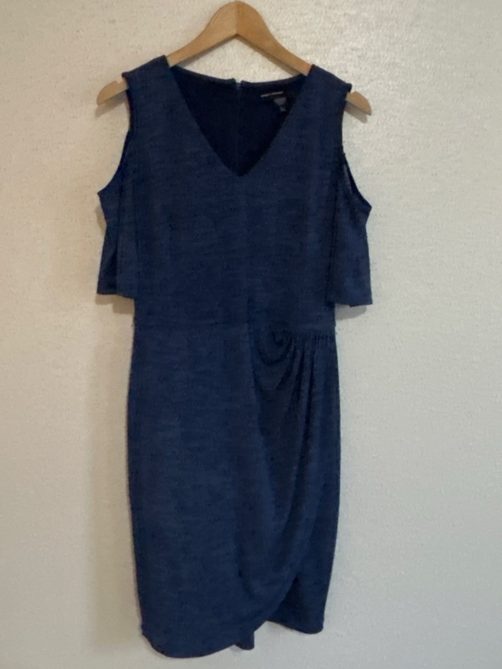 Maggy London Navy Blue Cold Shoulder Draped Sheath Dress Size 8